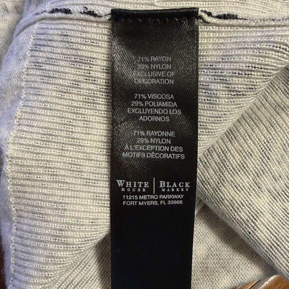 White House Black Market Beaded Fringe Cardigan | Black & White | Size L - Picture 8 of 9